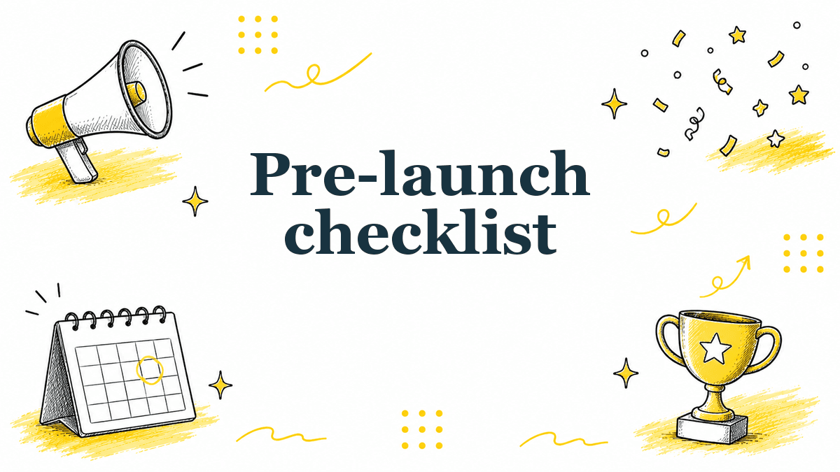 Hand-drawn illustrated header reading Pre-launch checklist