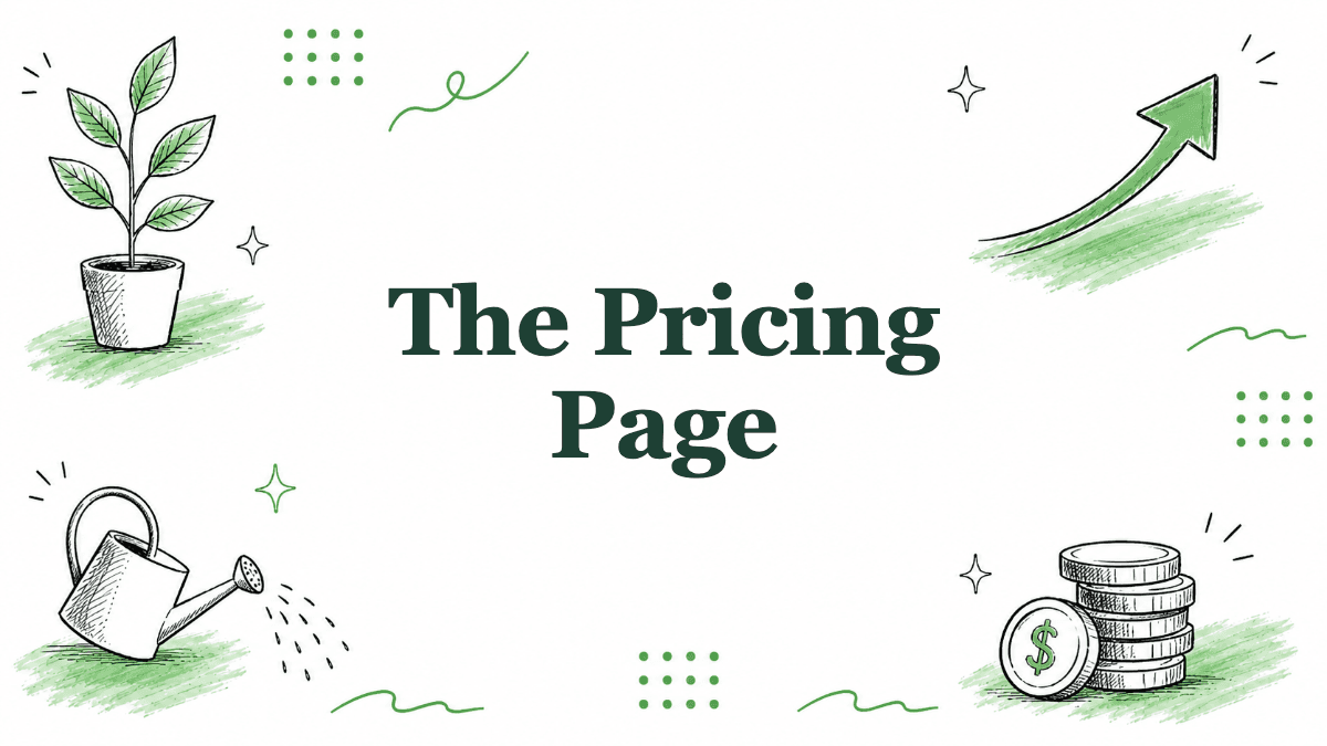 Hand-drawn illustrated header reading The Pricing Page
