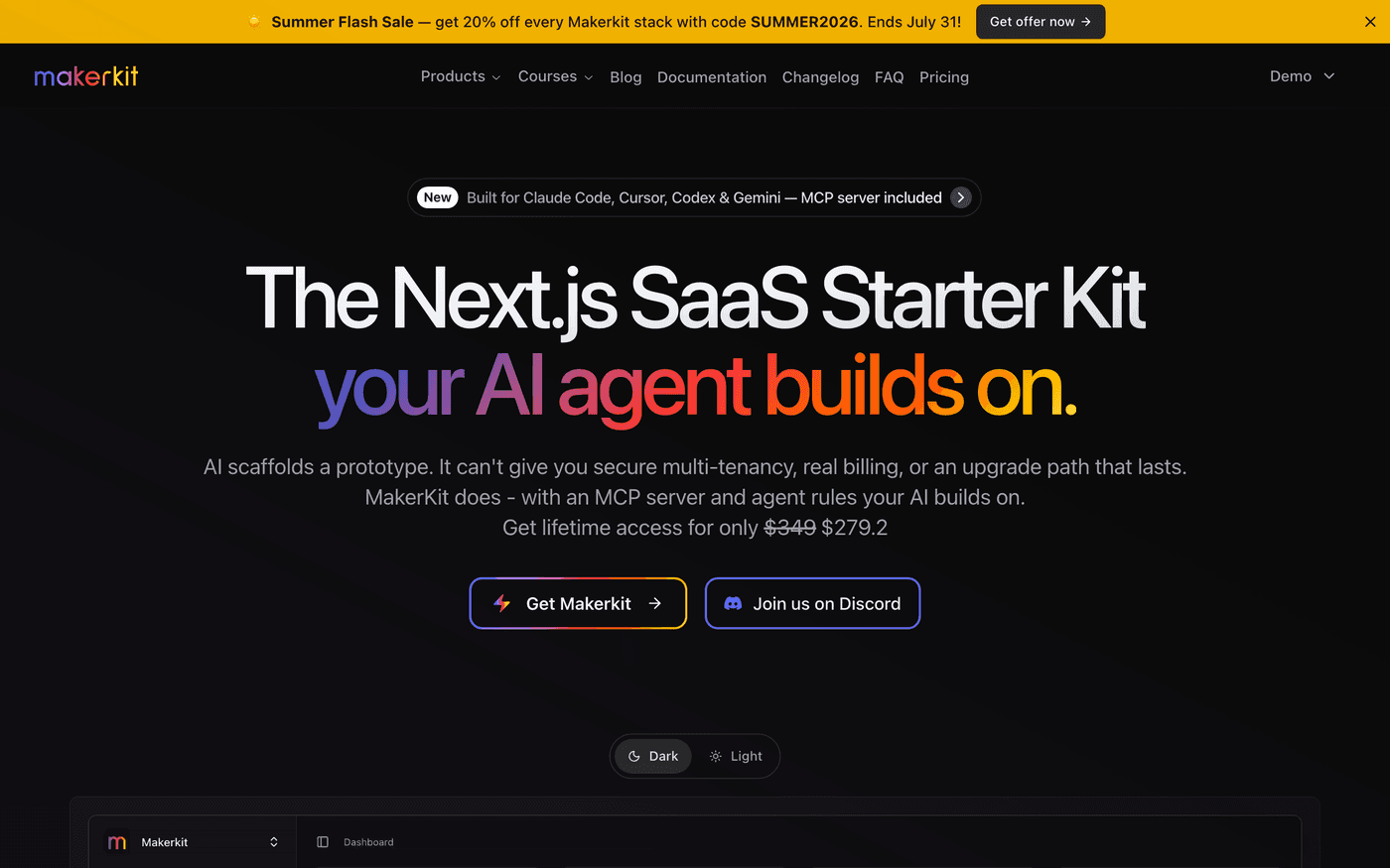 MakerKit landing page, a Next.js SaaS starter kit and boilerplate