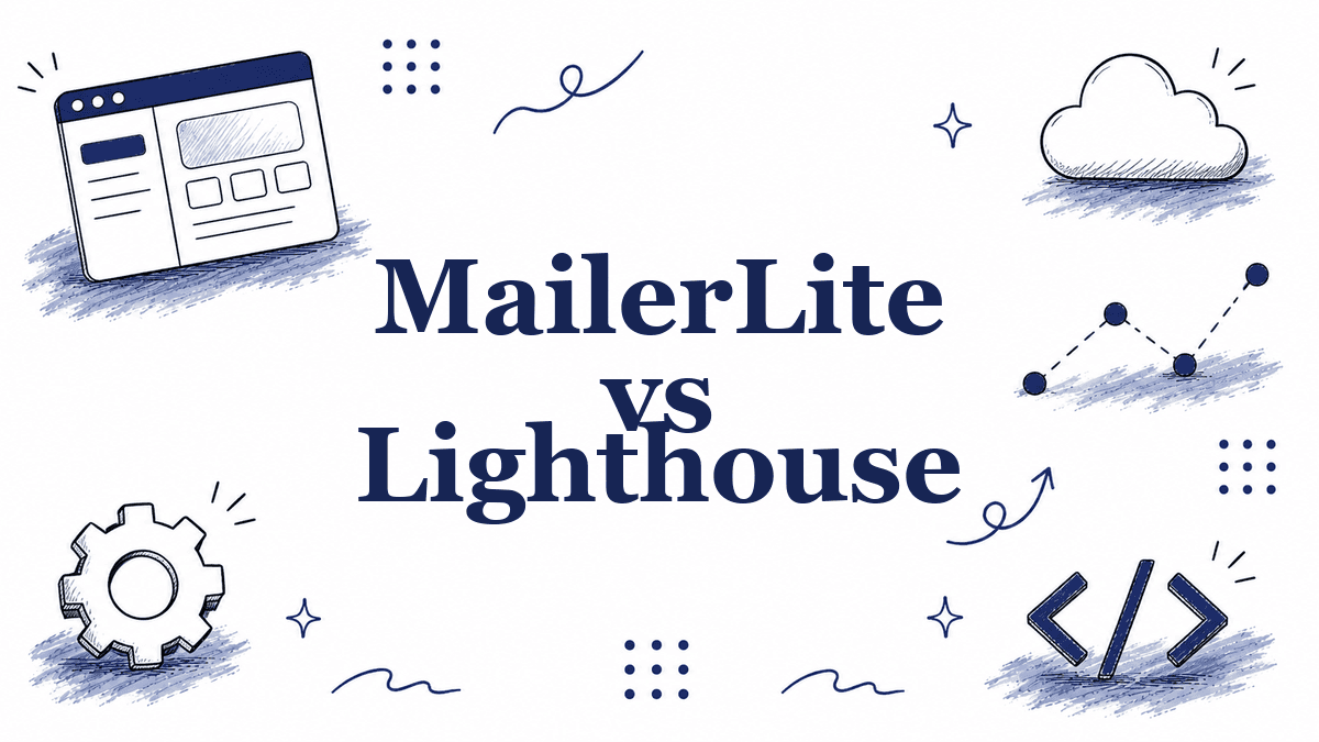 Hand-drawn illustrated header reading MailerLite vs Lighthouse
