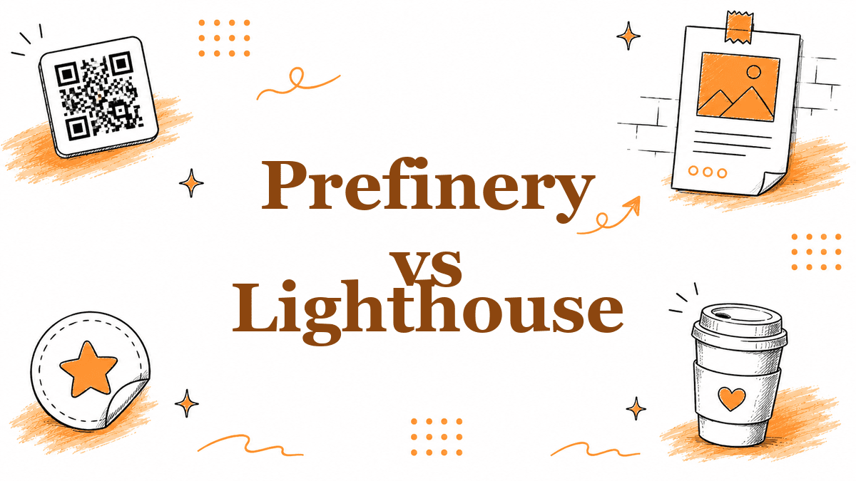Hand-drawn illustrated header reading Prefinery vs Lighthouse